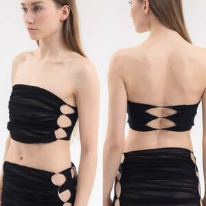 RUI Size L NWT ONYX Tube Top Beaded Pearl Cut Out Strapless Black Cream Stretchy